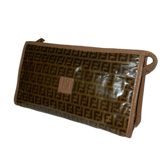 Fendi Zucca FF Coated Canvas Cosmetic Bag Pouch with leather trim and accents - Picture 2 of 14